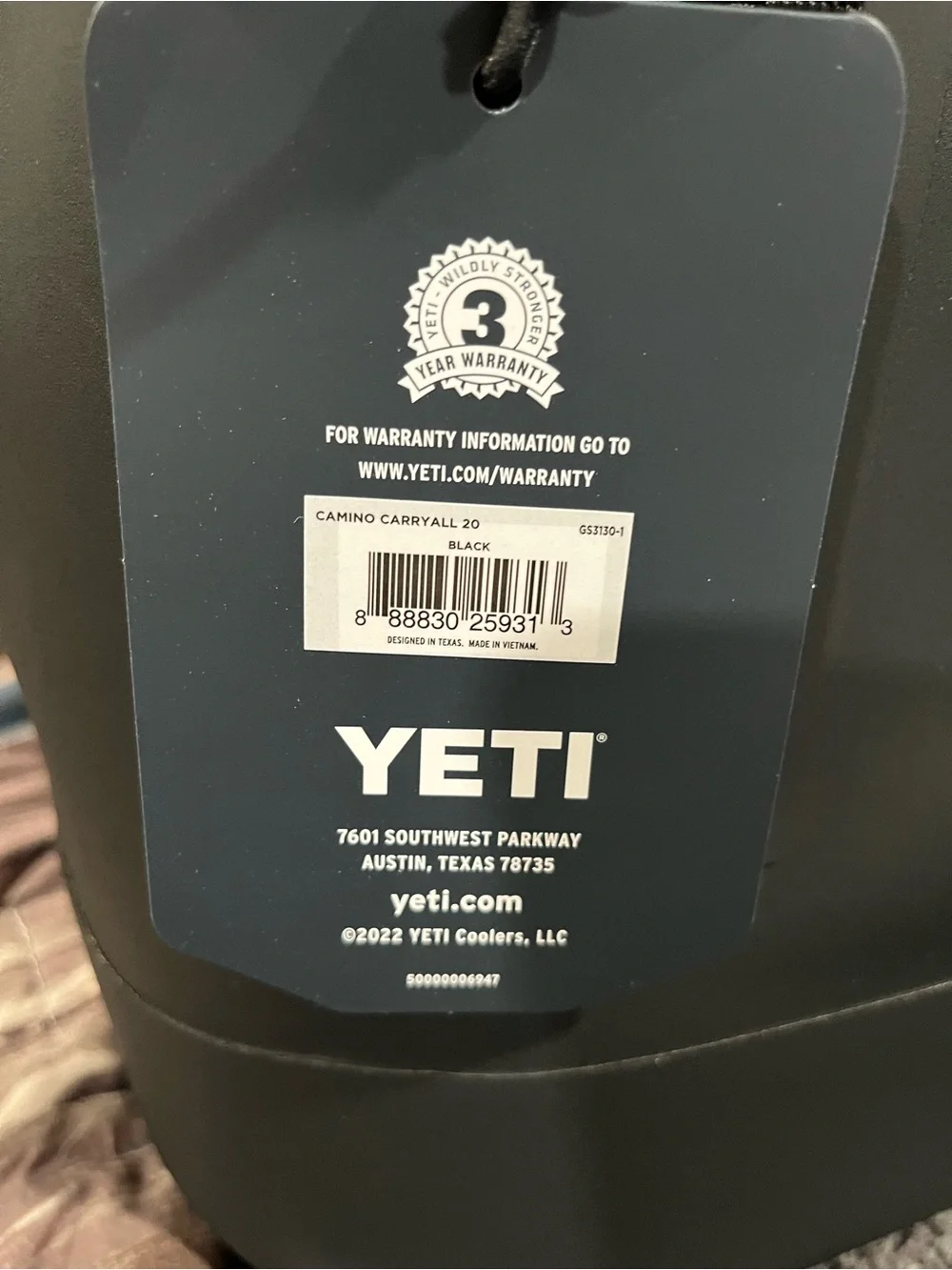 Yeti Camino Black Carryall 20 Duffel Bag with White Logo
